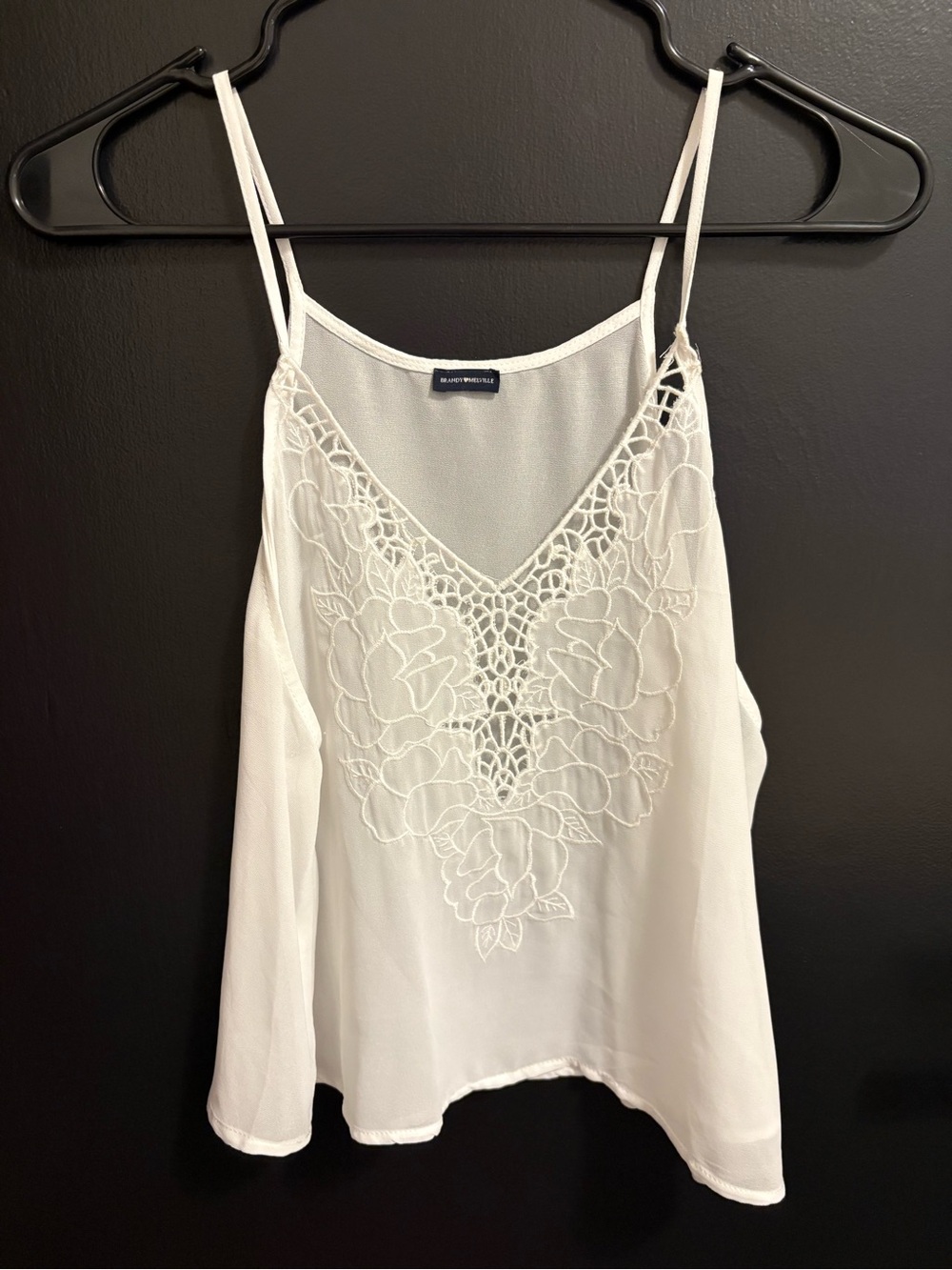 Brandy Melville White Floral Lace V-Neck Spaghetti Strap Camisole